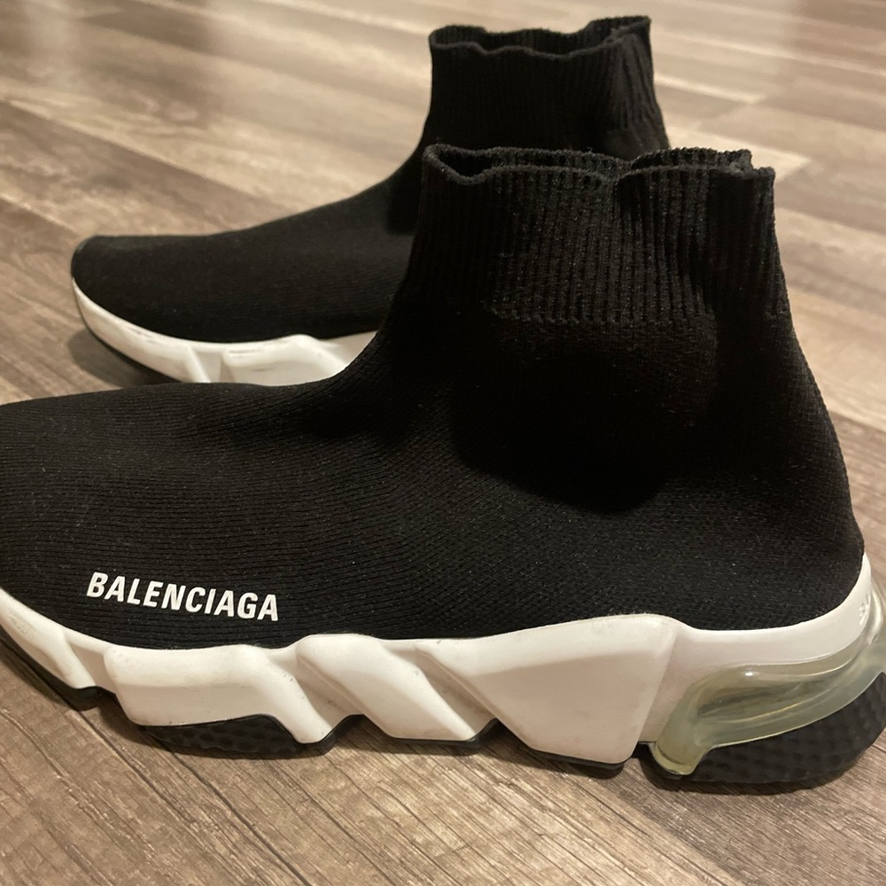 Balenciaga Black Knit Sneakers with White Sole